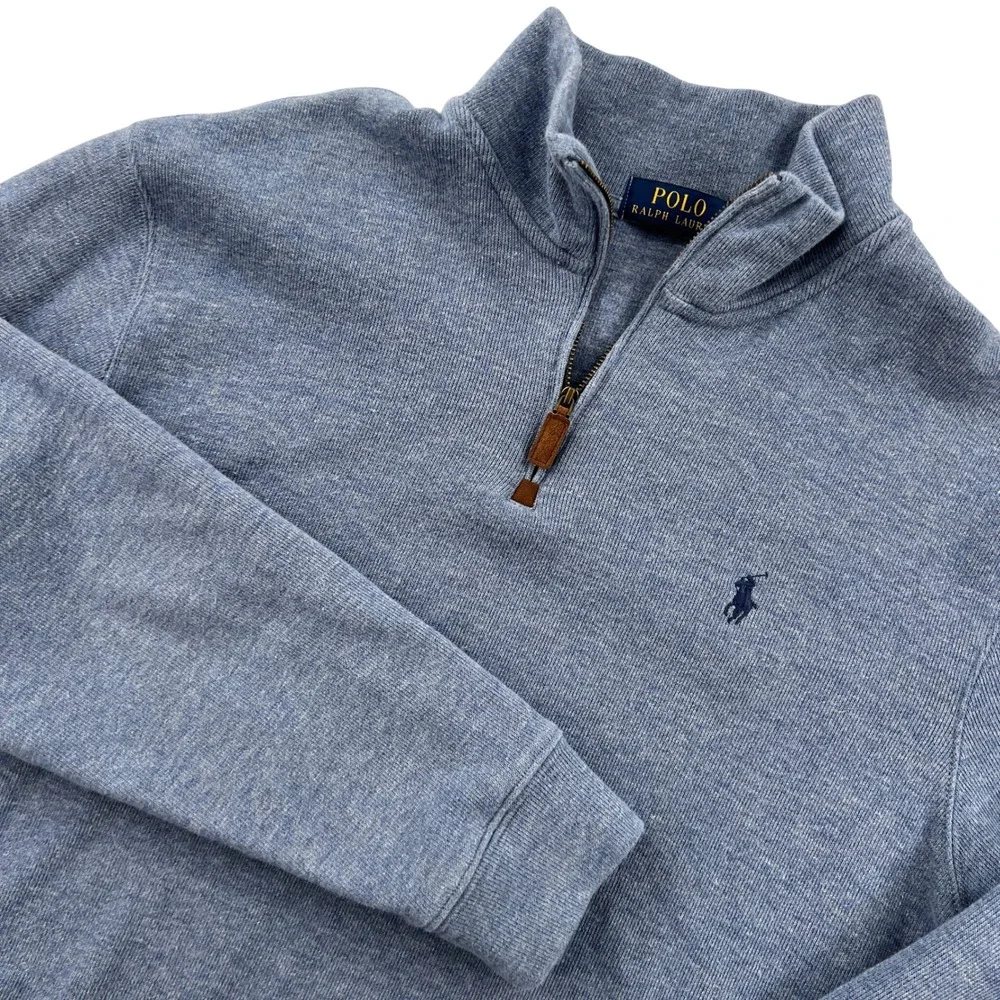 Polo Ralph Lauren 1/4 Zip Cotton Pullover Sweater Mens XL Blue Heather Mock Neck